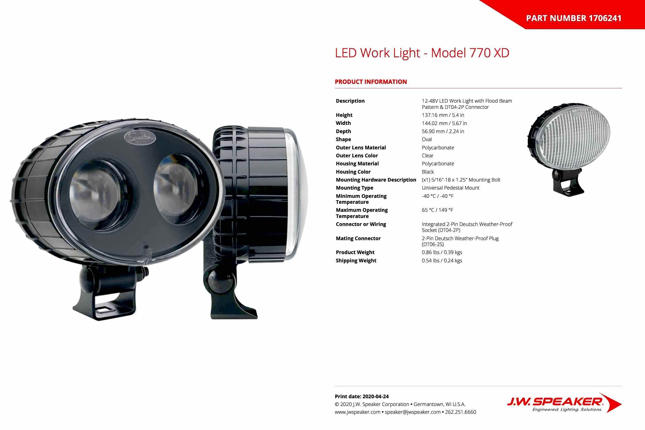JW Speaker: 770F-12/48V XD Worklamp - Flood Beam - product image 3