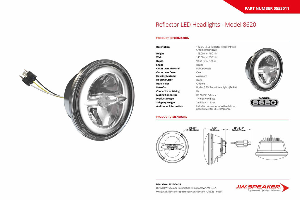 JW Speaker: 8620 - 12V LED Headlight (Chrome) - product image 5