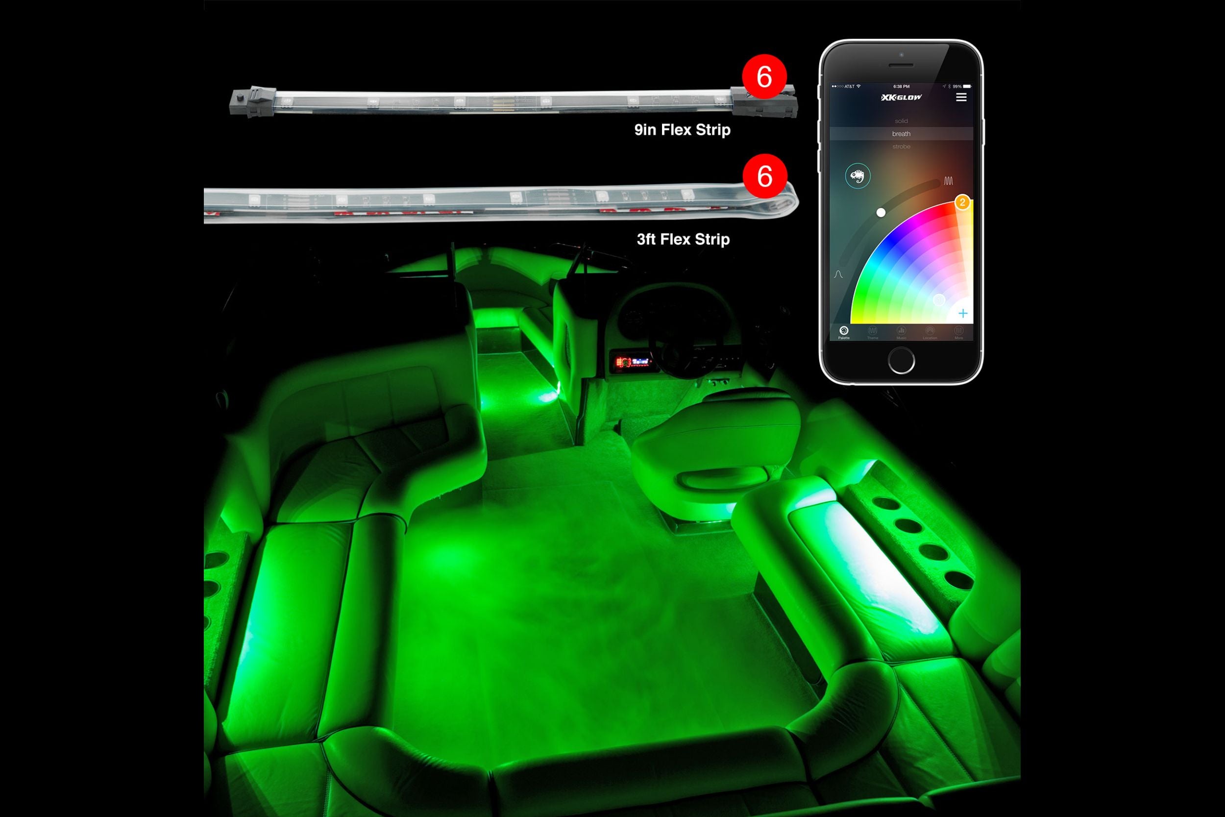 XKChrome RGB LED Boat Accent Light Kit: 6x 36in, 6x 9in Strips - product image 2