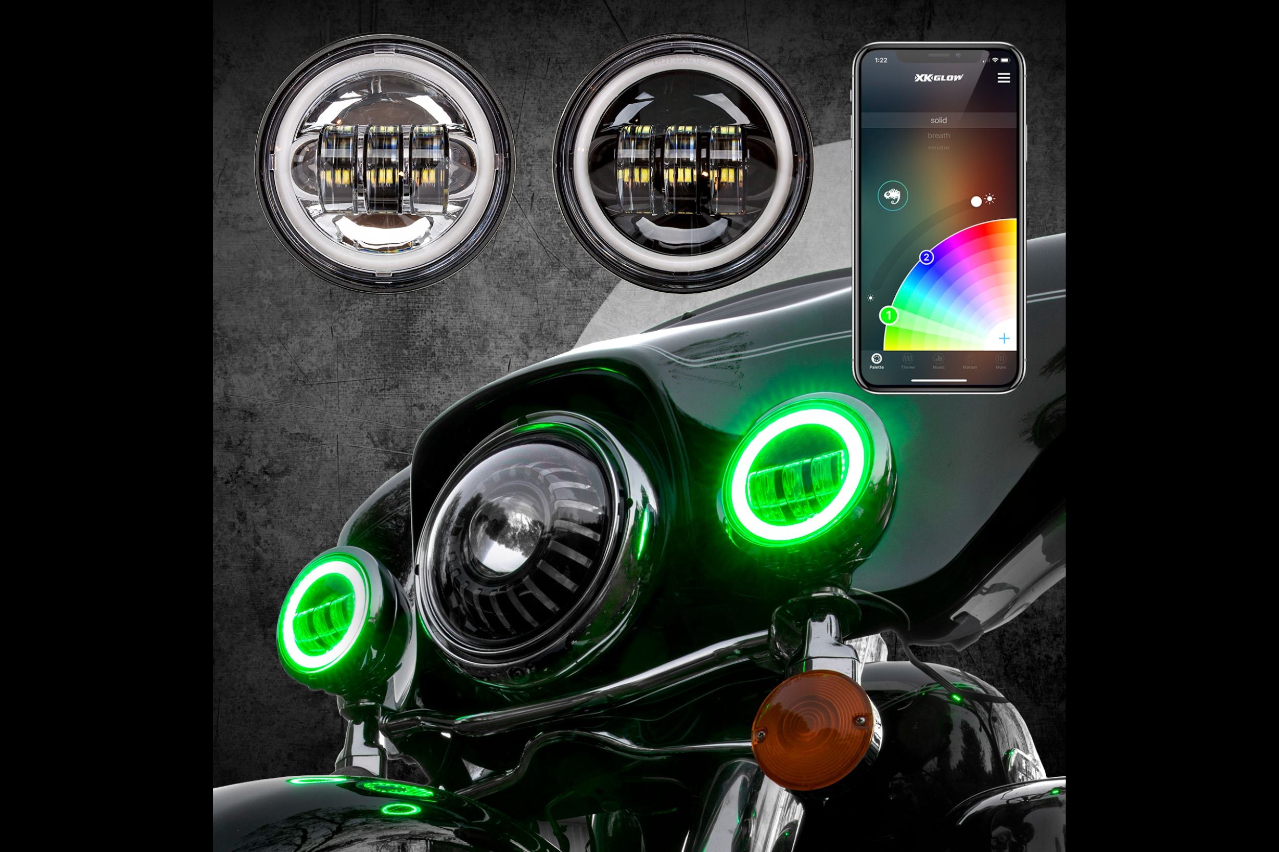 XKChrome RGB LED Running Light Kit: Harley 4.5in (Black w/ Controller) - product image 1