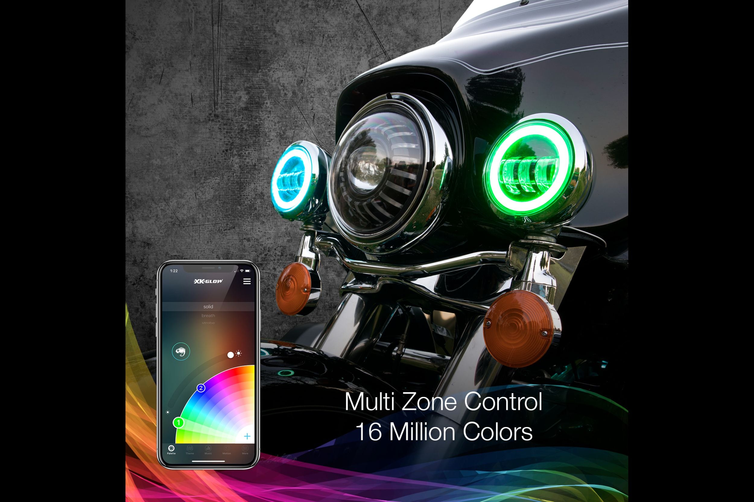 XKChrome RGB LED Running Light Kit: Harley 4.5in (Chrome w/ Controller) - product image 4